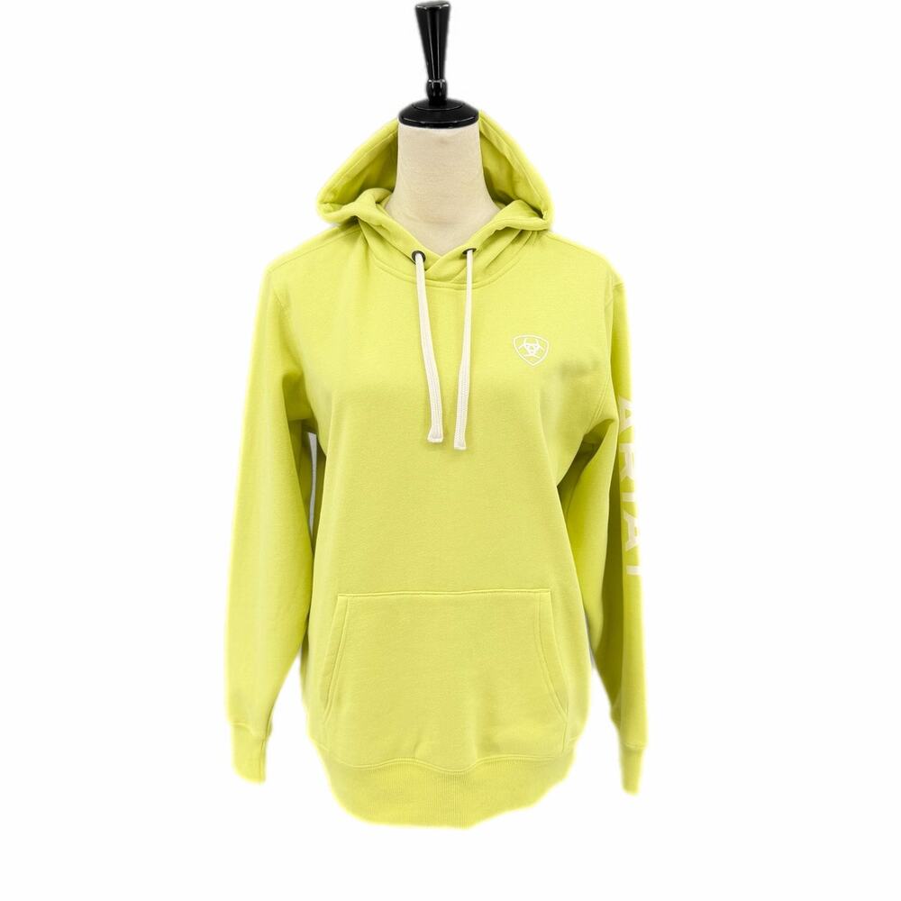 Ariat Bright Celery Green Logo Soft Fleece Hoodie Pullover Sweatshirt Casual